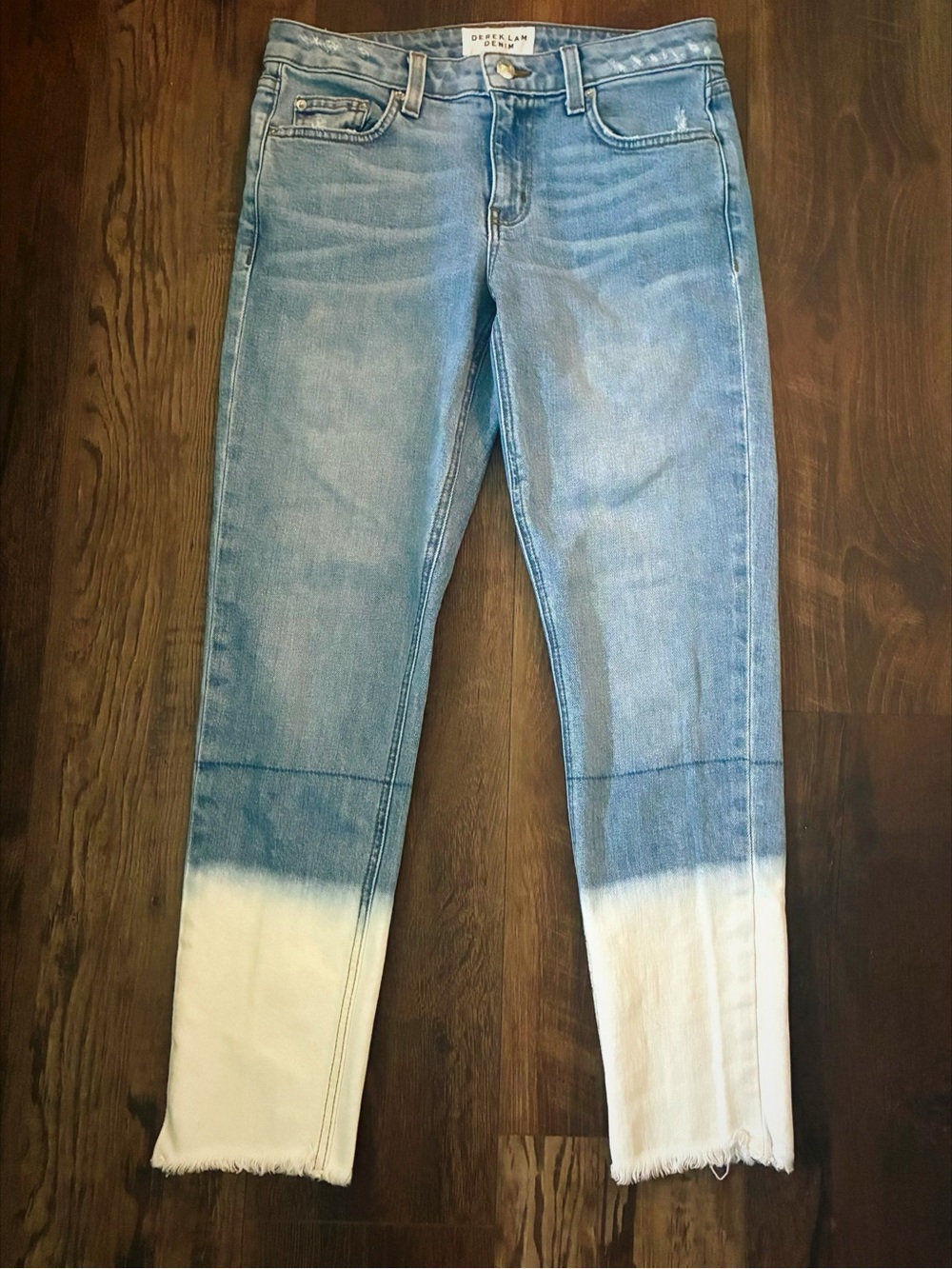 Derek Lam 10 Crosby Two-Tone Dip-Dye Cropped Skinny Jeans with Raw Chewed Ankle